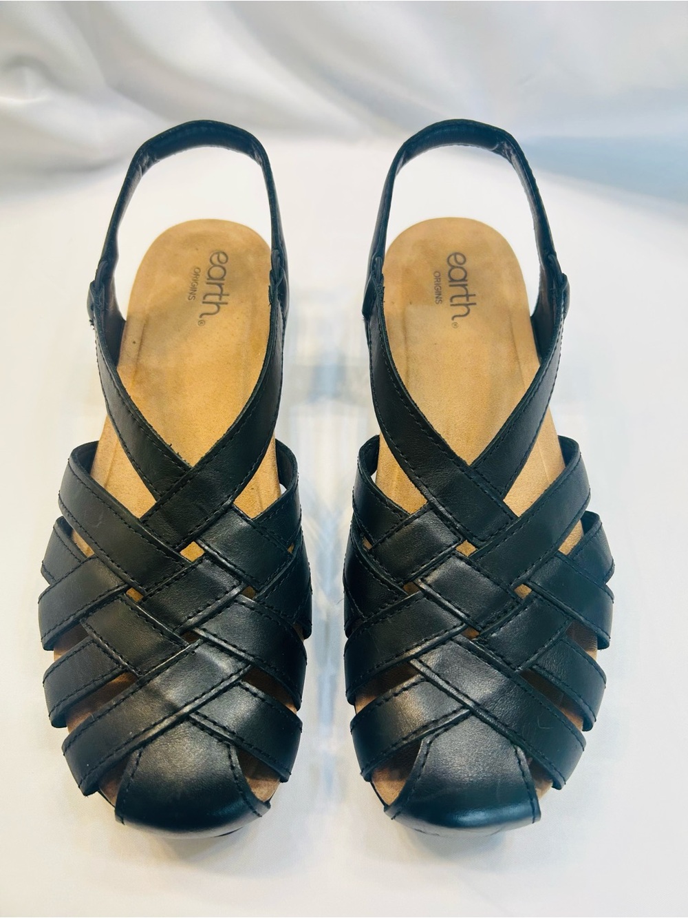 Earth Origins Black Woven Slingback Leather Sandals